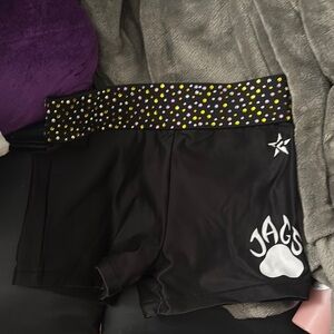 Black Cheer Shorts with Polka Dot Waistband
